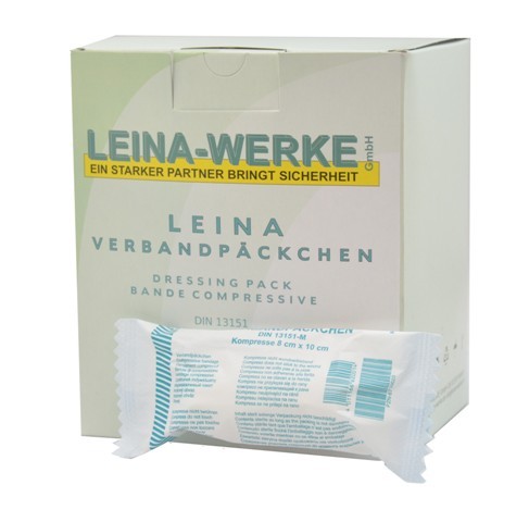 Verbandpäckchen | 8 cm x 10 cm | Wundkompressen auf Fixierbinde | Karton mit 20 Stück