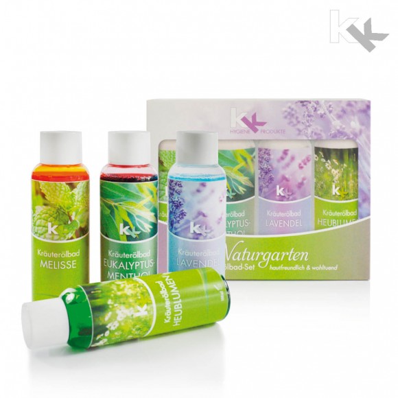 Kräuterölbad Set Naturgarten | Geschenk-Set | 4 x 100 ml/Flasche