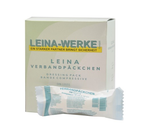 Verbandpäckchen | 10 cm x 12 cm | Wundkompressen auf Fixierbinde | Karton mit 15 Stück