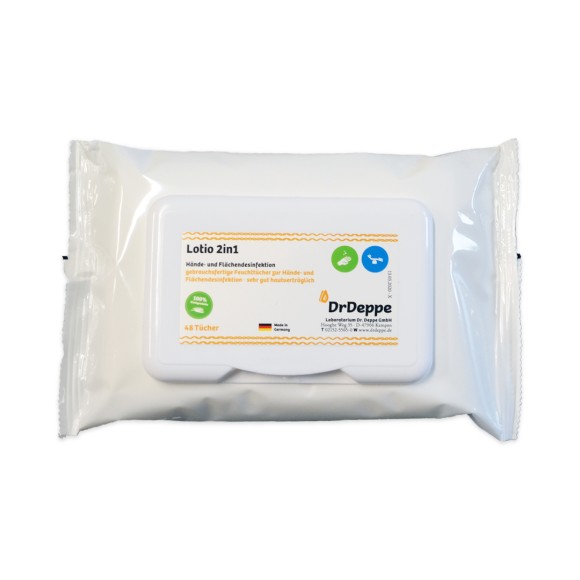 Hände- und Flächendesinfektionstücher | Lotio 2in1 Flowpack | 48 Tücher im Flowpack